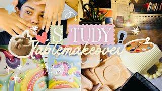 Study table makeover | පොඩි budget එකකින් aesthetic setup එකක් 📚🕯️🪴