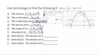 Use Technology to Find Key Features of a Quadratic Function 13 2 2