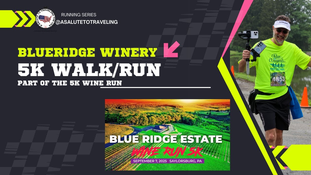 🎥 Прогулка/пробежка на 5 км в Blue Ridge Estate Wine – Виноградник и винодельня Blue Ridge Estate...