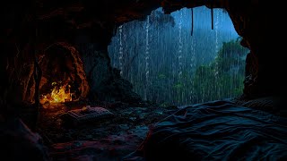 Rain sounds for sleep - Perfect shelter in foggy rainforest - rain, fog, fire, Caves
