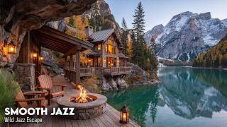 🍃 Peaceful Jazz By The Streamside Cabin | Flowing Water Sounds For Deep Sleep 🌿