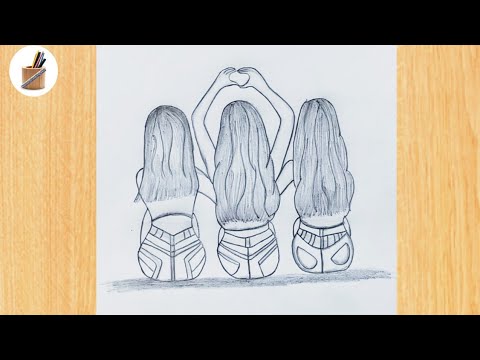 how to draw three best friends girl step by step for beginners ...