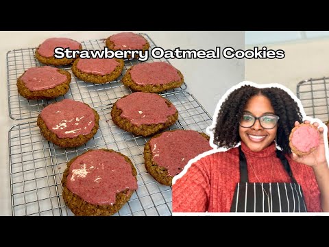 Soft & Chewy Iced Strawberry Oatmeal Cookies | Easy Homemade Recipe