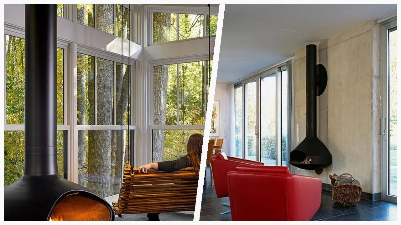 75 Black Floor Living Space With A Hanging Fireplace Design Ideas You'll Love 🔴