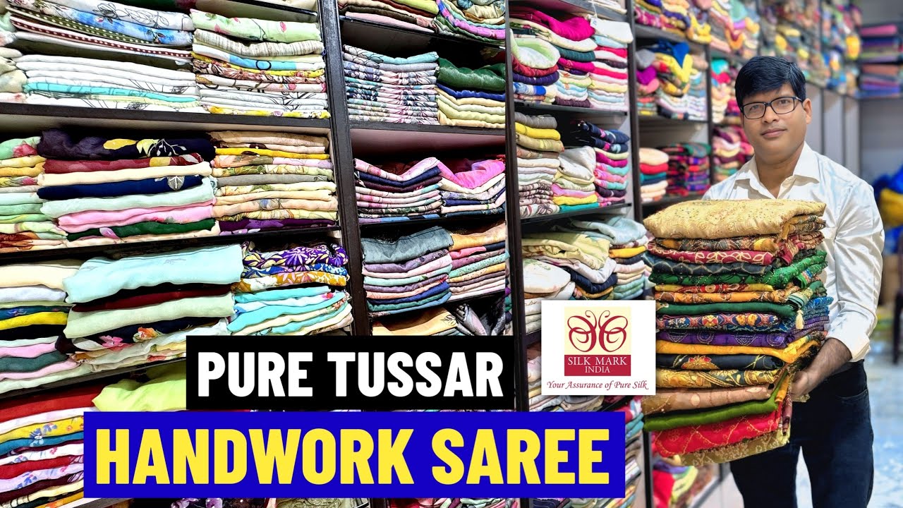 Pure Tussar Silk/ Organza Digital Print/ Pure Chiffon/ Pure Tissue/ Bullion Work & French Knot Saree