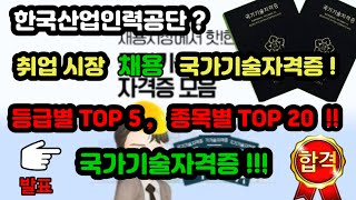 한국산업인력공단 ?   취업시장 채용 국가기술자격증 !    등급별  TOP 5,   종목별 TOP 20  …