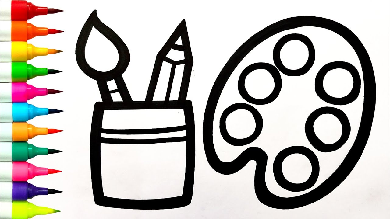 Colour Palette, Makeup, Guitar, Cake Drawing | How To Draw A Palette | Makeup Drawing Draw Palette 🎨