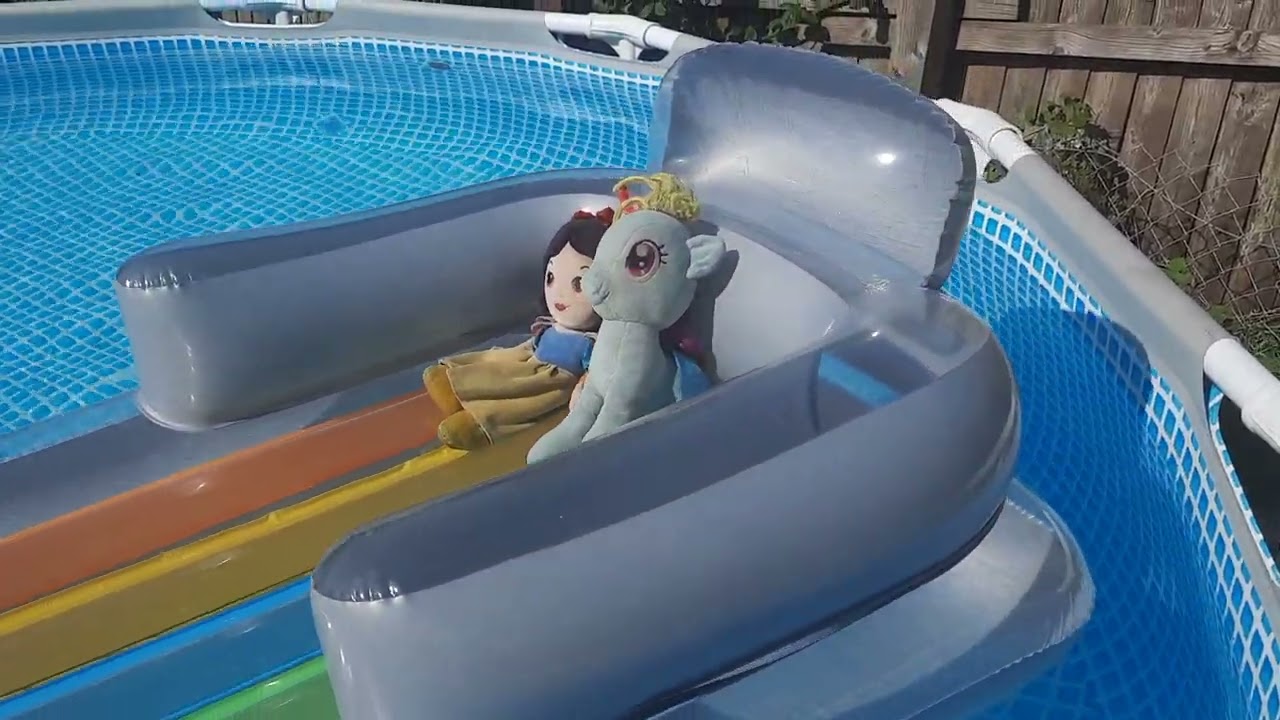 Snow White And Rainbow Dash On A Boat Adventure In The Pool