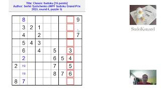 Sudoku classique, par Serhii Tyshchenko (WPF Sudoku Grand Prix 2023, round 6, puzzle 3)