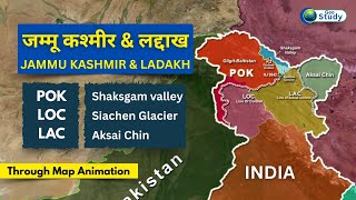 Jammu Kashmir & Ladakh Through Animation Districts, Capitals, Borders Pok, Loc, Aksai Chin