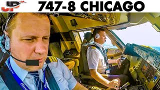 BOEING 747-8 Windy Landing at Chicago O'Hare Airport🇺🇸