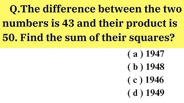The difference between the two numbers is 43 and their product is 50. Find the sum of their squares?