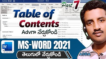 07 || Table of Contents in Ms-Word 2021 Telugu || Create Index Page ( 3 Ways ) || Computersadda.com