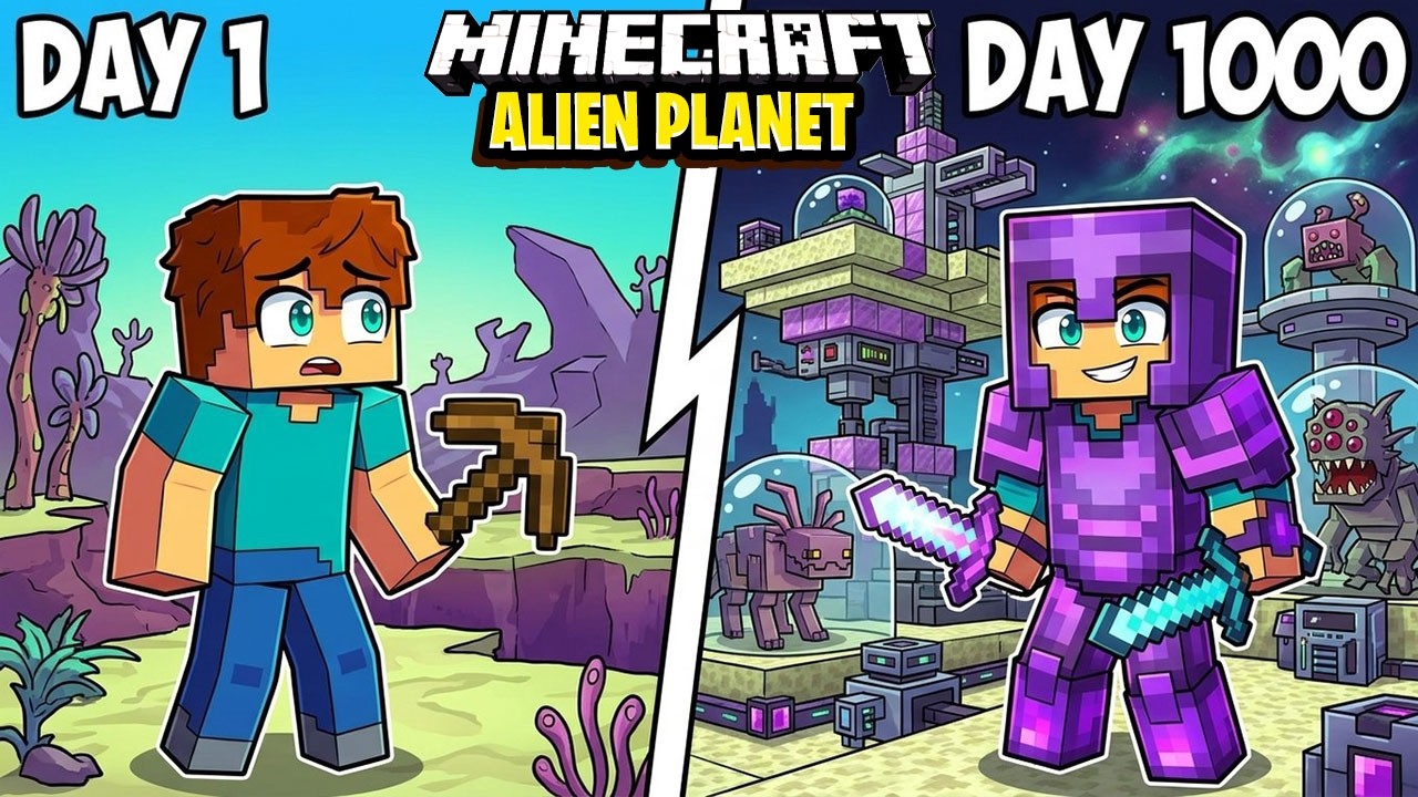 I Survived 1000 Days on an ALIEN PLANET in Minecraft - YouTube