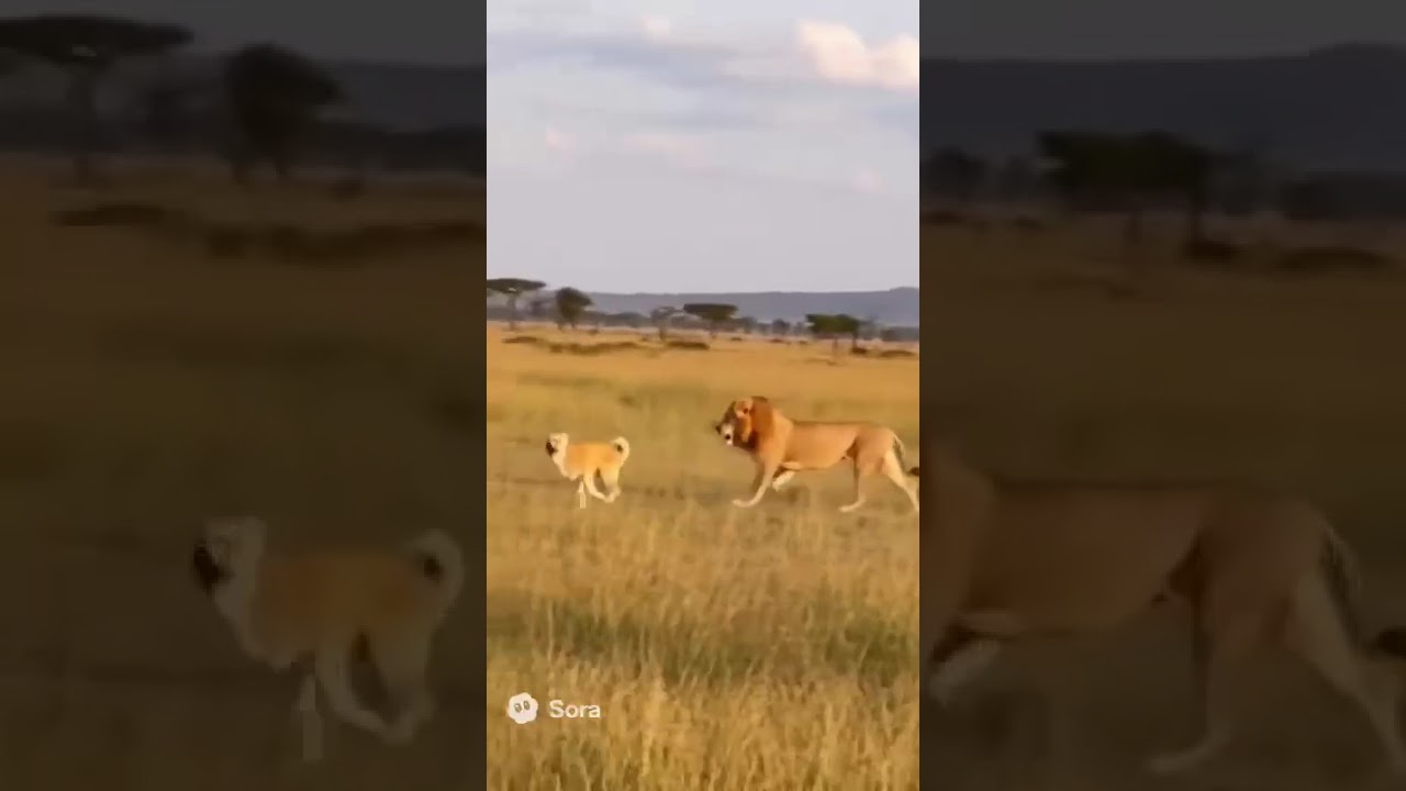 plot twist; dog claps back and chases lion😂 