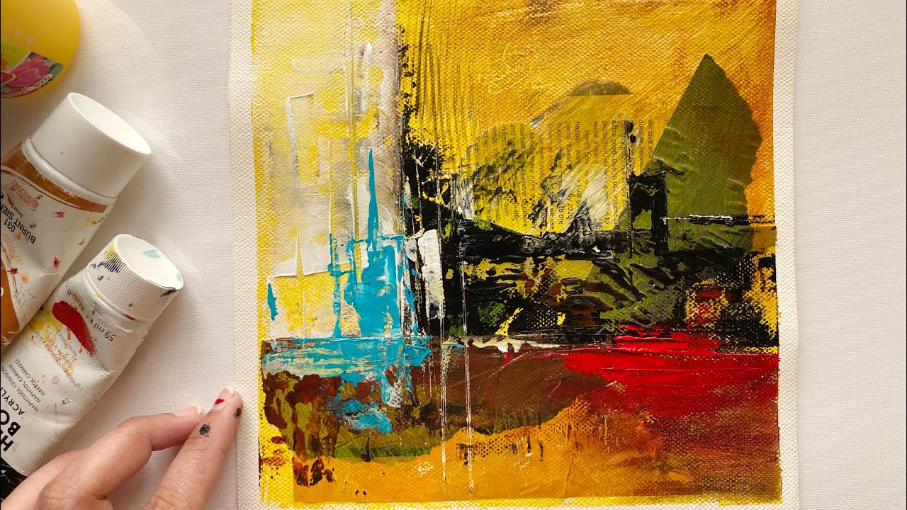 Abstract Painting Demo Easy Relaxing Paper Collage Acrylic Painting