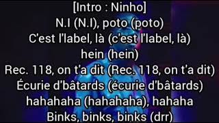 Ninho VIE DU BINKS Avec Hornet la frappe, Da Uzi, Sadek, Leto, Sch, Soprano paroles