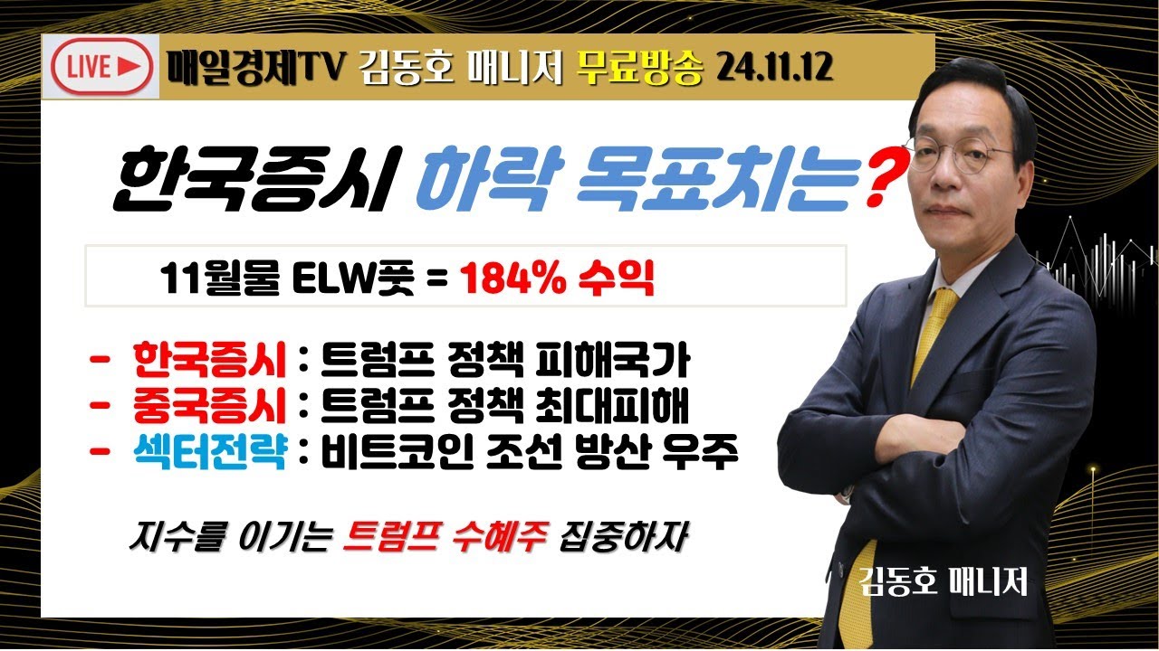 (매일경제TV 김동호 매니저)한국증시 하락 목표치는?//11월물 ELW풋 = 184% 수익