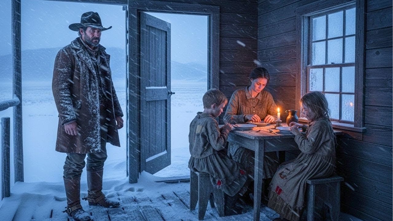 Voyant une veuve et ses enfants affamés, le cow-boy dit : « On rentre à la maison »