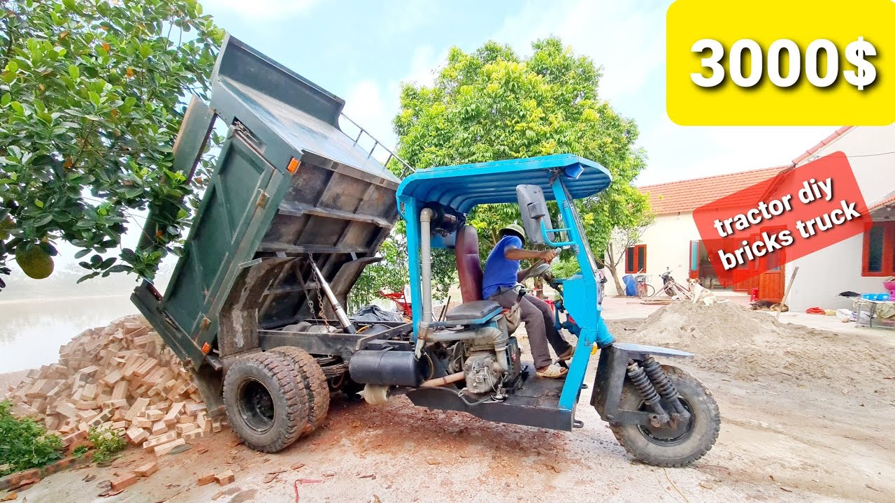 diy tractor carrying sand, truck carrying sand and bricks Công nông chở đất , ô tô máy xúc ,p4