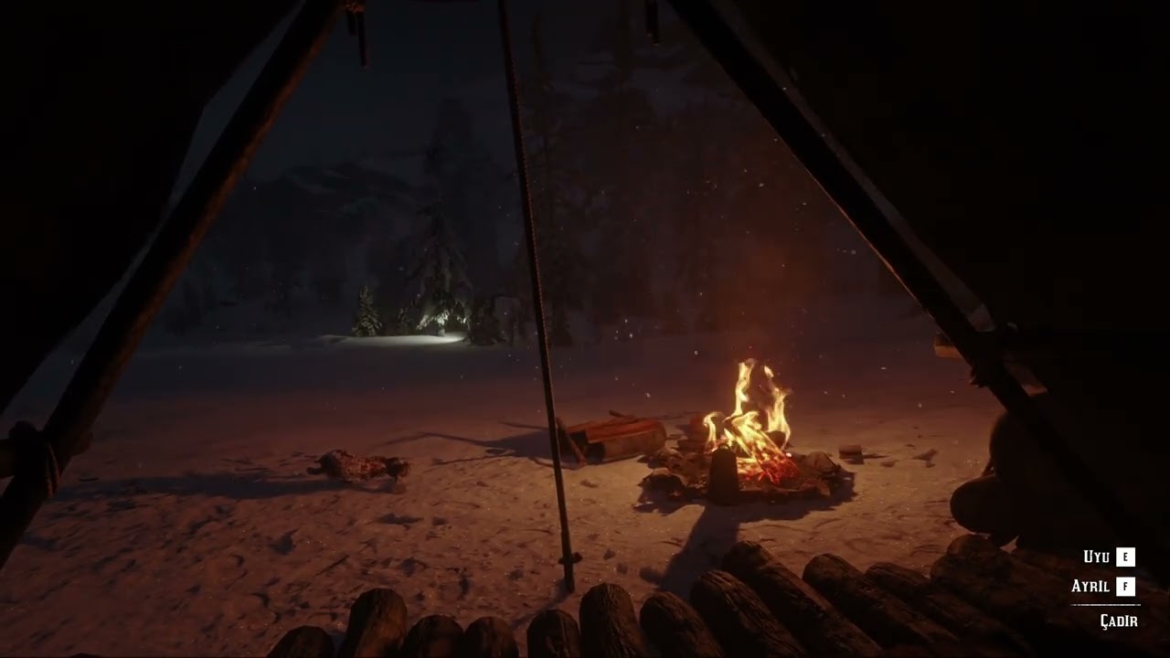 I relax and find peace by the tent fire for 4 hours during a snowstorm
