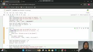 program 2 Python untuk melakukan operasi aritmatika penjumlahan dan pembagian.