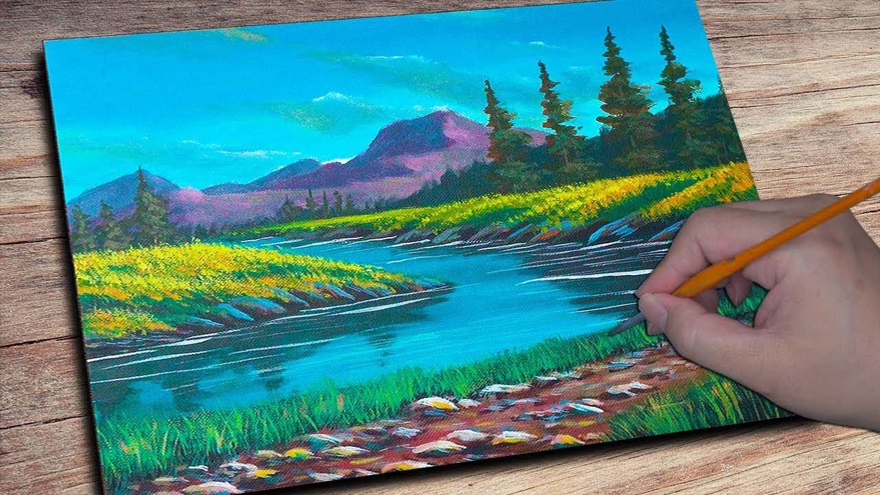 peaceful river acrylic painting | Acrylic Painting
