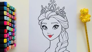 Coloring Disney Princess GIANT Coloring Page Elsa from Frozen🔥| Ohuhu Art Markers🎨 screenshot 3