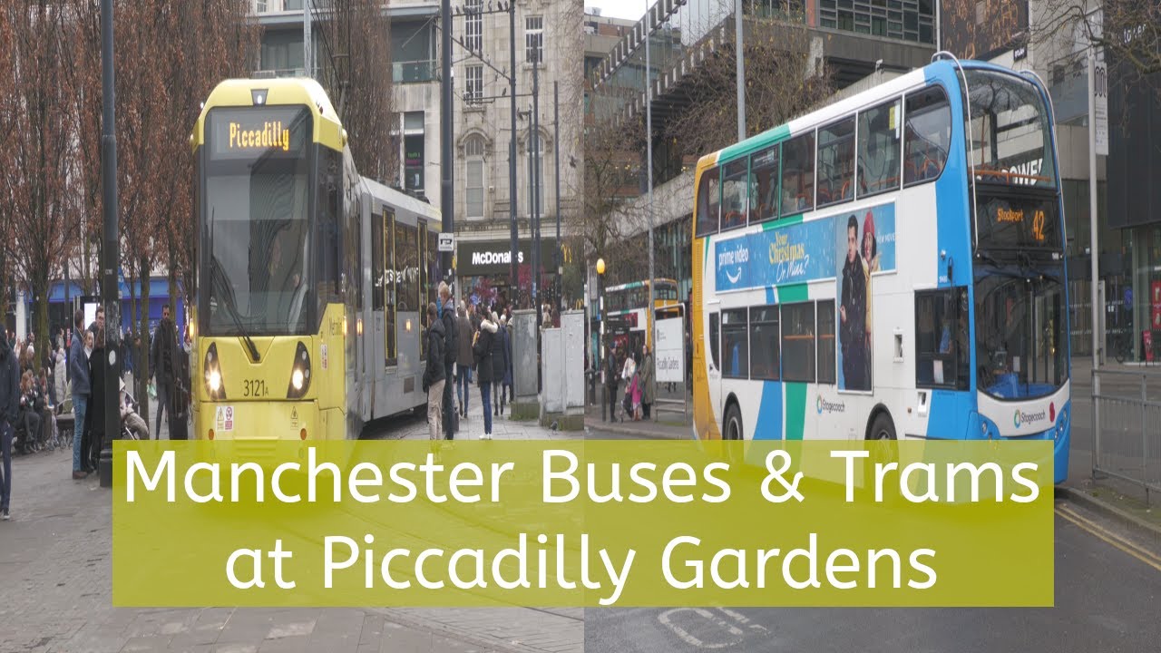 Manchester Buses and Trams at Piccadilly Gardens Dec 2022 YouTube