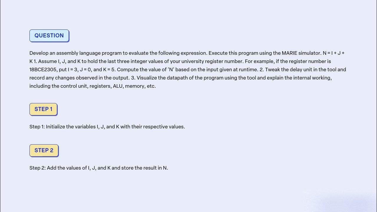 Develop an assembly language program to evaluate the following ...