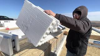 Spray Foam Gluing Down First Corse of ICF For Windy Conditions. Custom House Build.