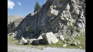 Sustained landslide, rocks, stones falling, low frequency rumble, sound effect free for use
