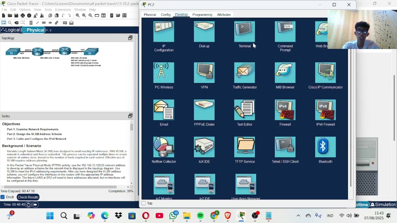 11.10.2 Packet Tracer - Design and Implement a VLSM Addressing Scheme - Physical Mode