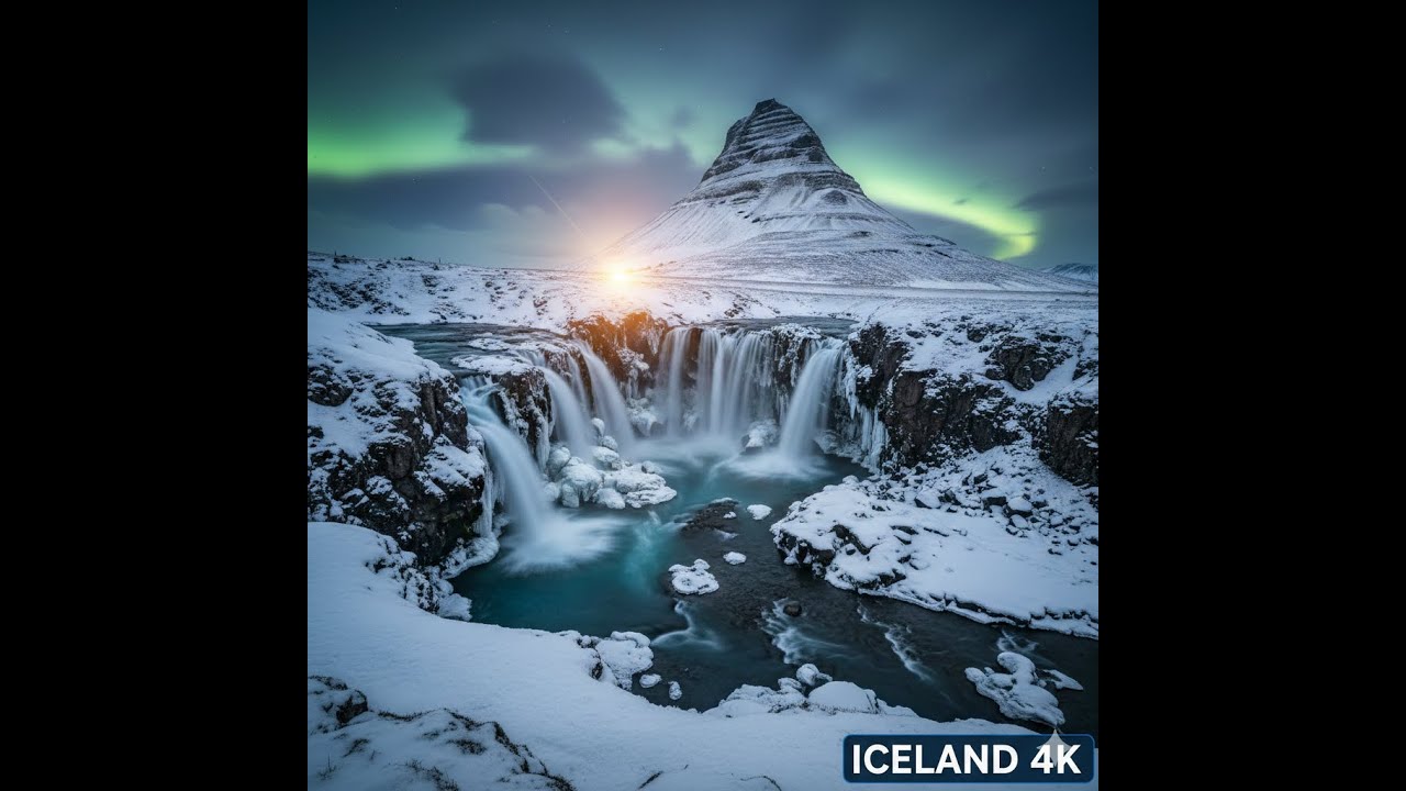 Icelandic Winter Waterfall in Dramatic Landscape