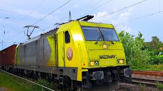 BR 185 113-4 von AlphaTrains ( Medway ) mit Containerzug ( Grüße zurück )