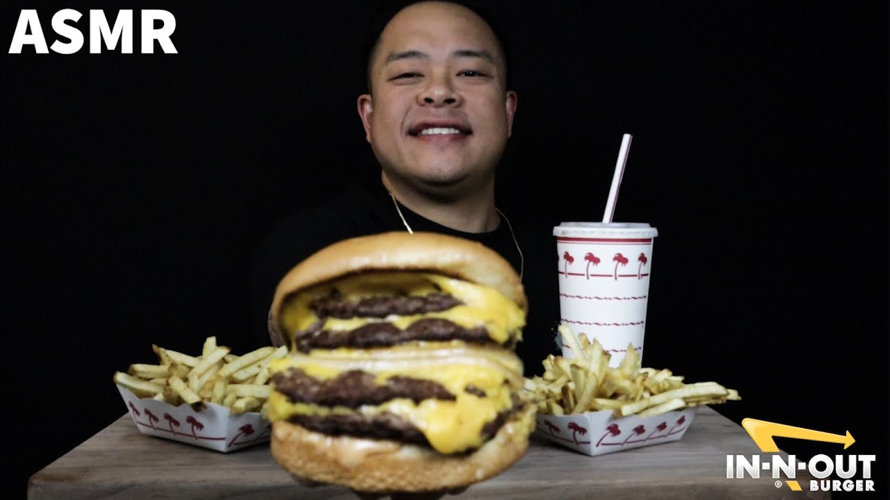 4x4 IN N OUT quadruple cheeseburger & fries ASMR eating show **no talking*|ASMR_cravings