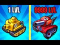 Strongest tank evolution max level power  speed all 60 tanks unlocked in huuuge little tanks