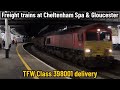 Freight trains at cheltenham spa  gloucester  choppers delivering tfw 398001 to pengam