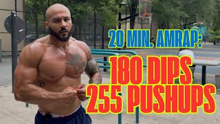 20 Min. AMRAP: 180 Dips + 255 Pushups | Eric Rivera