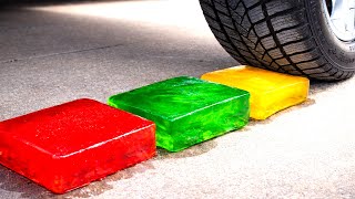 Experiment Car Vs Colorful Jelly Blocks - 자동차로 바삭하고 부드러운 것들을 부수기 Y4Test