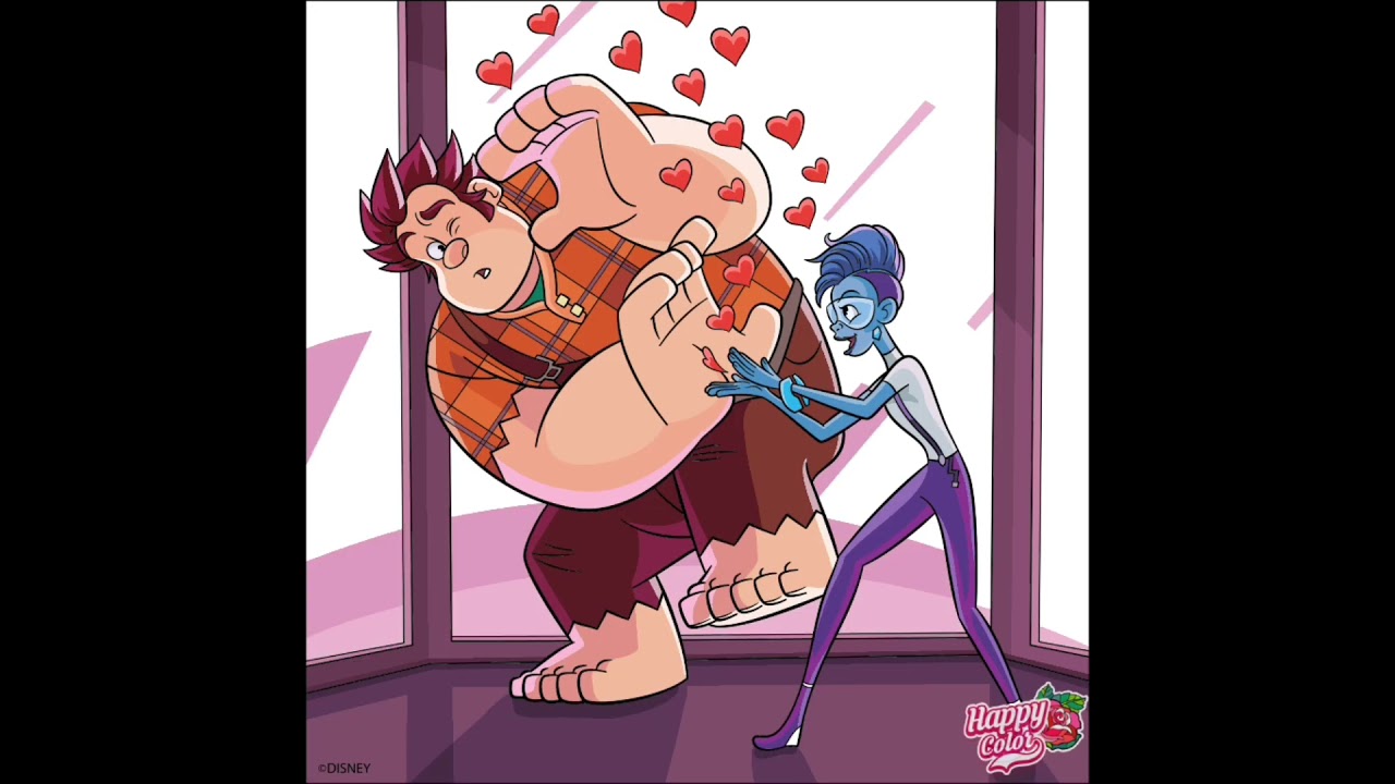 Wreck-It Ralph with a worried expression as Yesss examines his hand. 