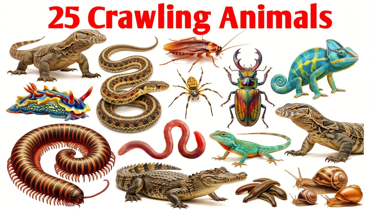 25 Crawling Animals Name in English and Hindi | रेंगने वाले जानवरों के नाम | Kids Learning Video 🐍🐜