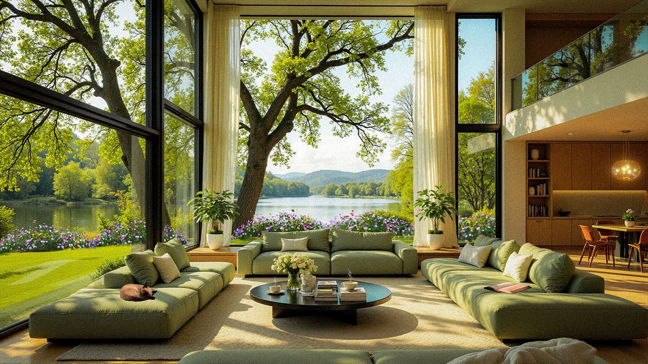 Уютное Кафе В Помещении С Джазовой Музыкой У Озера 🌼 Нежный Джаз И Звуки Природы Для Работы И Отдых