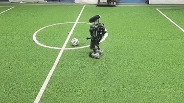 AI-Powered Humanoid Robot Practicing Precision Football Kicks