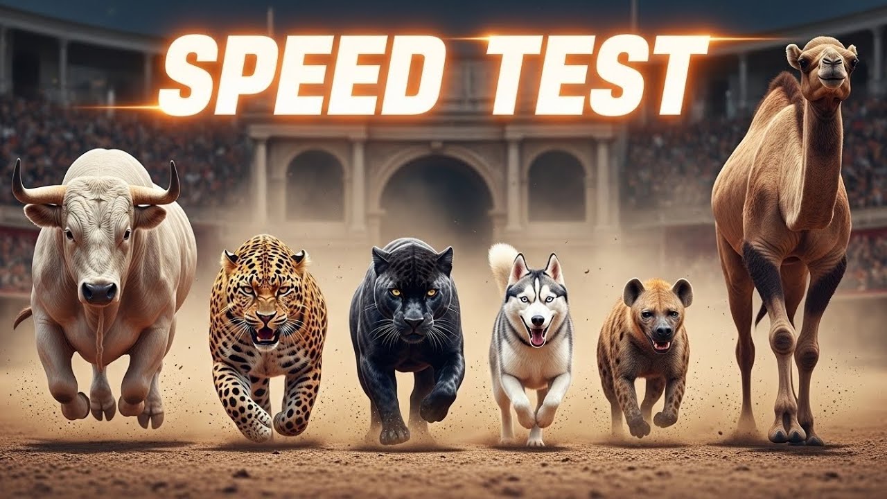 Animals Speed Test: Bull vs Leopard vs Black Panther vs Siberian Husky vs Hyena vs Camel | who wins?