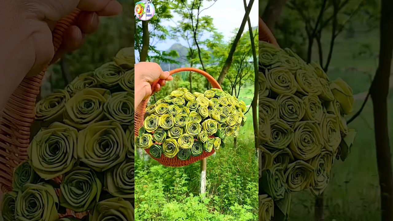 Palm Leaf Rose Basket 🌿✨ | Natural Flower Art 🧺 