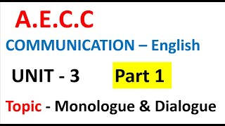 A.E.C.C  COMMUNICATION  English  UNIT - 3 SPEAKING SKILLS ( Part - 1)  MONOLOGUE AND DIALOGUE