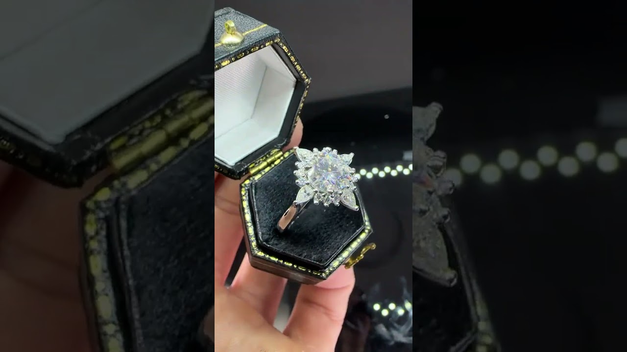 Snowflake Start Moissanite Halo Engagement Ring.