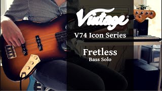 Vintage® V74 Bajo Eléctrico Zurdo JB Fretless Gastado | Sunburst video