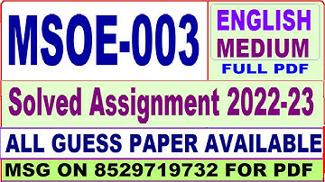 msoe 003 solved assignment 2022-23 / msoe 3 solved assignment in english / ignou ma sociology